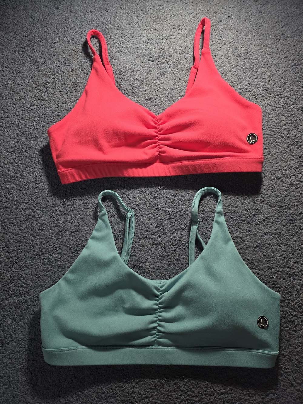 Women's Seamless Ruched Bralette - Coral Red & Seafoam Green